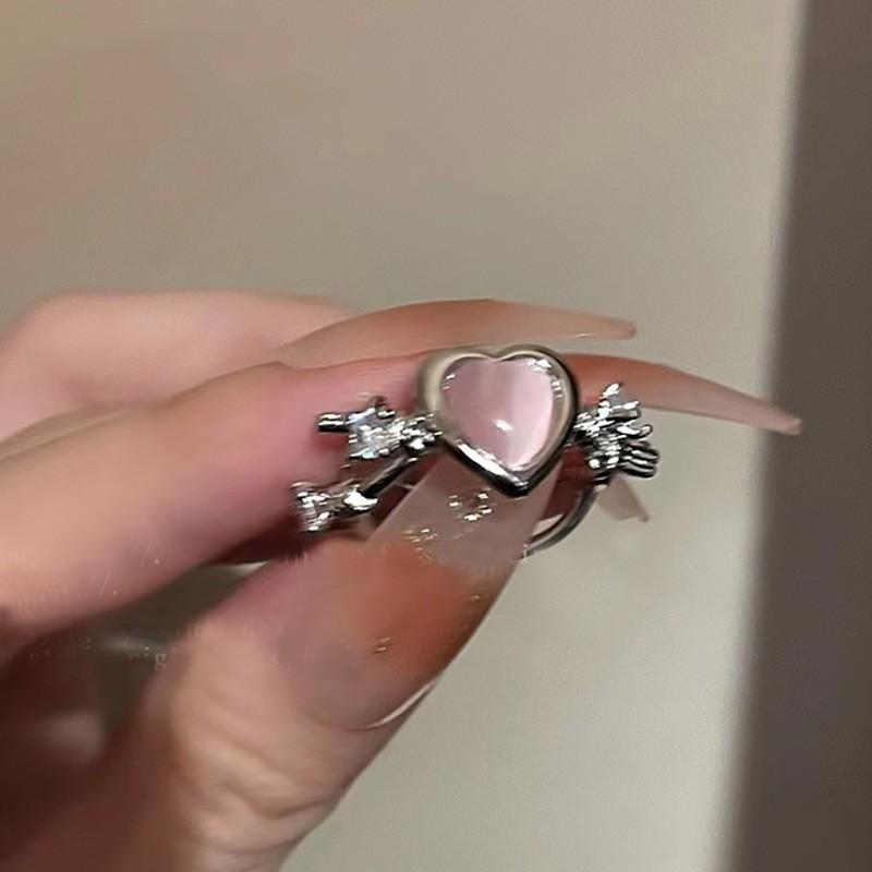 Fashion Love Heart Zircon Open Rings Set for Women Sweet Girls Geometric Finger Rings Jewelry Accessories
