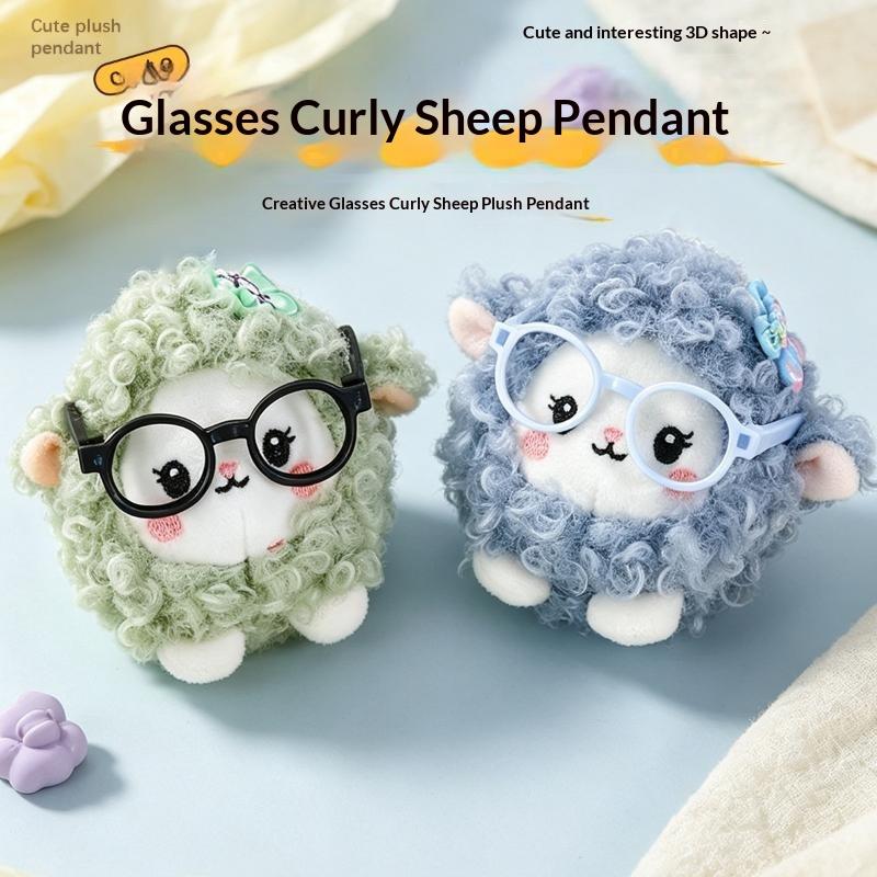New Short Velvet Sheep Keychain Doll With Glasses Portable Sheep Keychain Soft Bag Pendant Backpack Accessories 1Pc