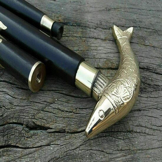 Fából készült vintage antik sétapálca ezüst sárgaréz hattyú fogantyús ajándék