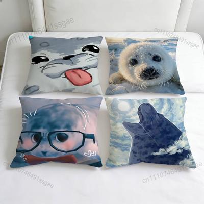 Cartoon Seal Sea Cute Square Pillow Cover Decorative Throw Pillow Case for Sofa Couch Bed Home Car Living Room Decoration