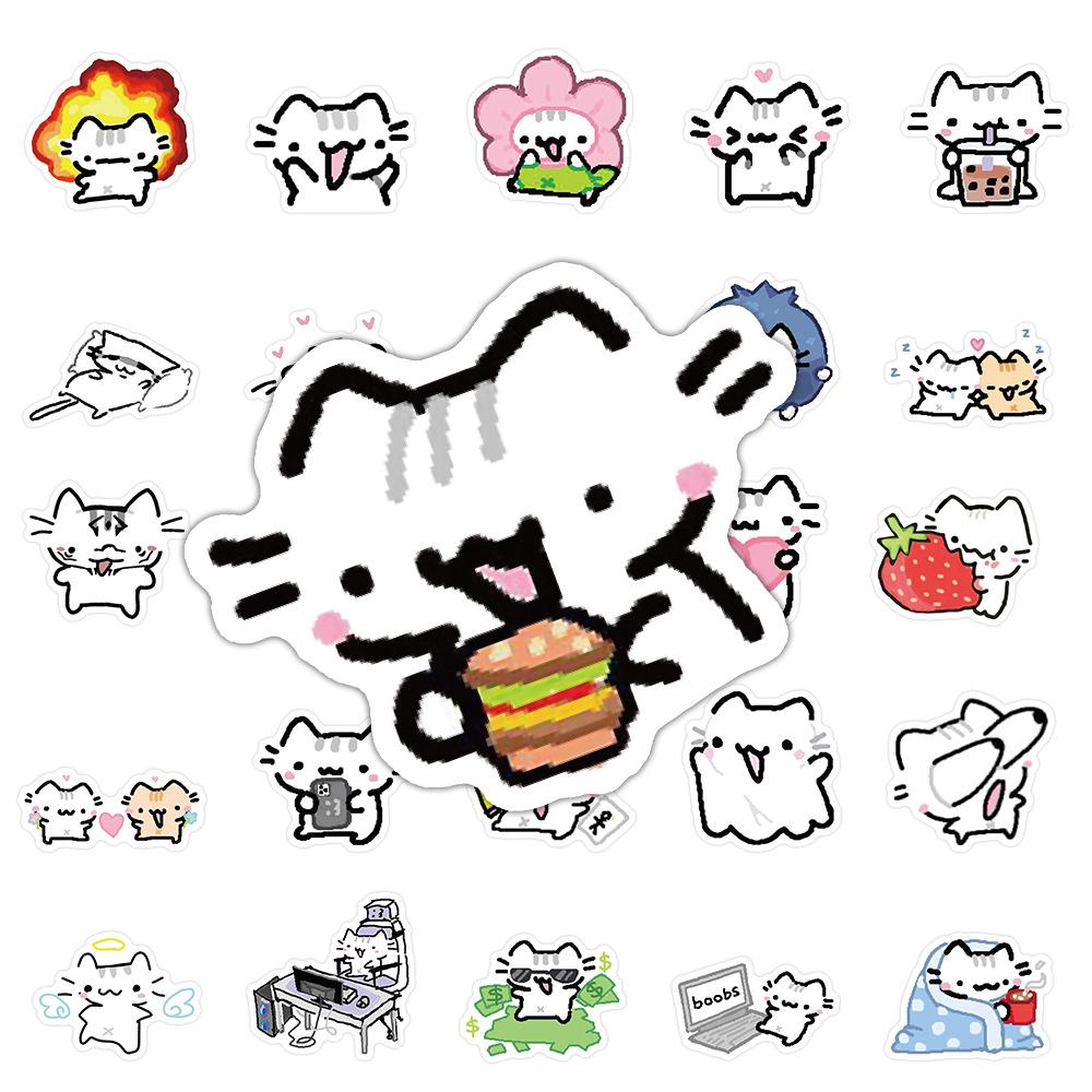 72PCS Line Kitten Daily Graffiti Sticker Cute Cat Cartoon Decal for Laptop Phone Guitar Cup Skateboard Waterproof Sticker