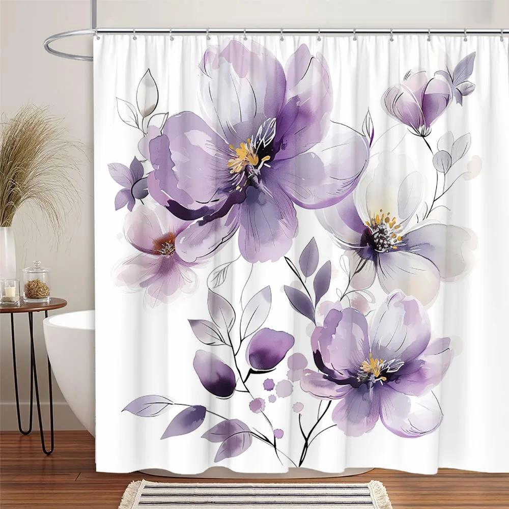 Bohemian Floral Shower Curtain Watercolor Botanical Tropical Palm Leaf Butterfly Modern Simple Polyester Bathroom Decor Curtains