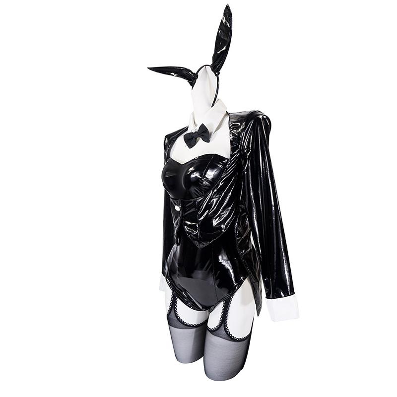 Black Bunny Girl Cosplay Costume Set, Halloween Party Fancy Dress, Anime Bunny Suit with Ears for Women