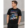 Herre Sort Rally Legend Grafisk T-skjorte, Kort Erme Rund Hals Myk Bomulls T-skjorte med Vintage Racerbiltrykk for Avslappet Streetwear