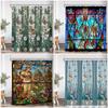 Stained Glass Garden Shower Curtain Butterfly Flowers Church Colored Painting Glass Wall Art Bath Curtain Aesthetic Bath Curta