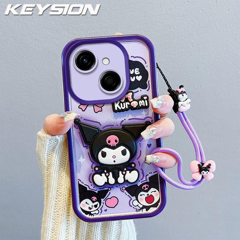 KEYSION Shockproof Case for TECNO Spark 40C with Lanyard Soft Silicone Cute 3D Cartoon Doll Phone Back Cover for Tecno Spark 40C