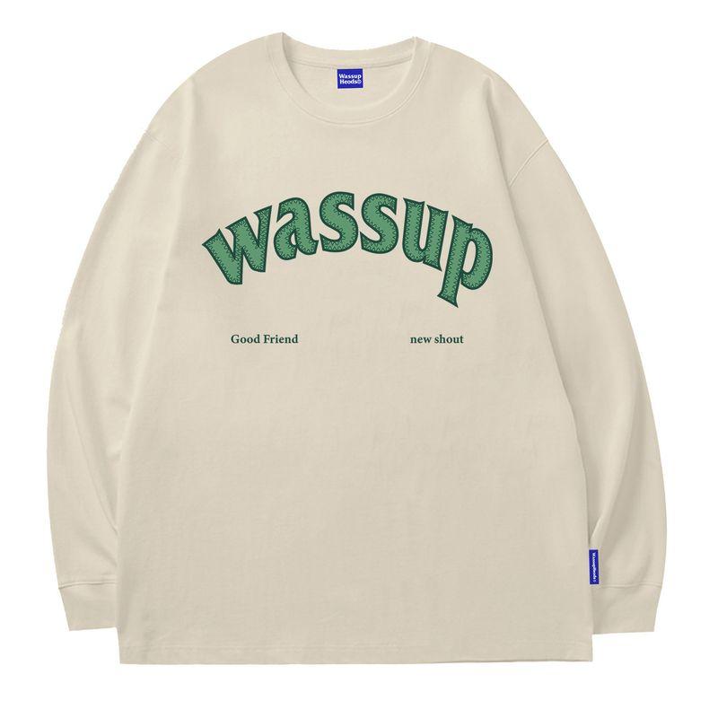 Wassup Heods American Trendy Brand Long-Sleeved T-Shirt for Men and Women, Loose Cotton Round-Neck Casual Top for Couples in Spring and Autumn