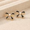 Christmas Bowknot Shaped Studs Earrings Alloy Dripping Oil Ear Rings for Women Girls Elegant Party Wear Ear Accessories
