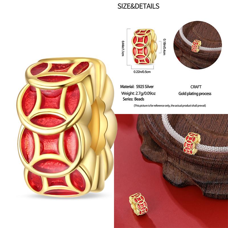 Copper Luck Getting Rich Blessing Pendant Chinese Elements Charms Beaded Fit Original Bracelet Jewelry Women Diy