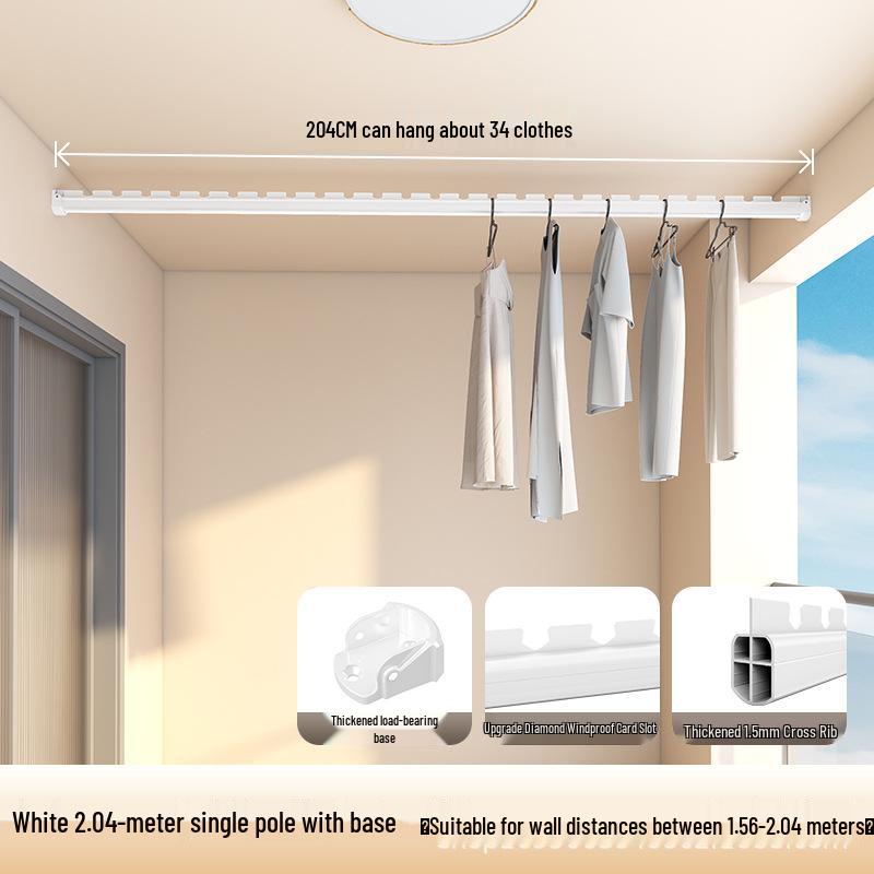 Wall-Mounted Aluminum Clothes Drying Rod with Ceiling Flange Base