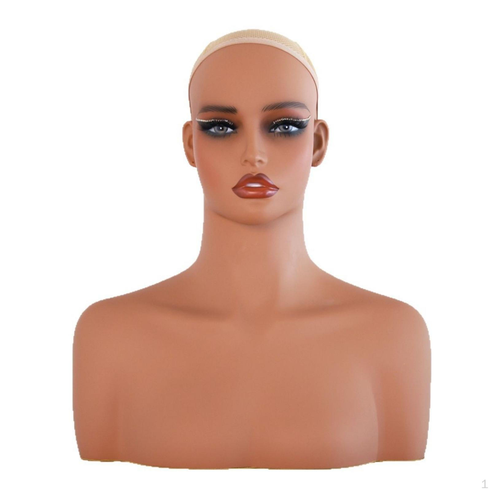 Mannequin Head with Shoulders Smooth Jewelry Display Bust Realistic Hairpiece for