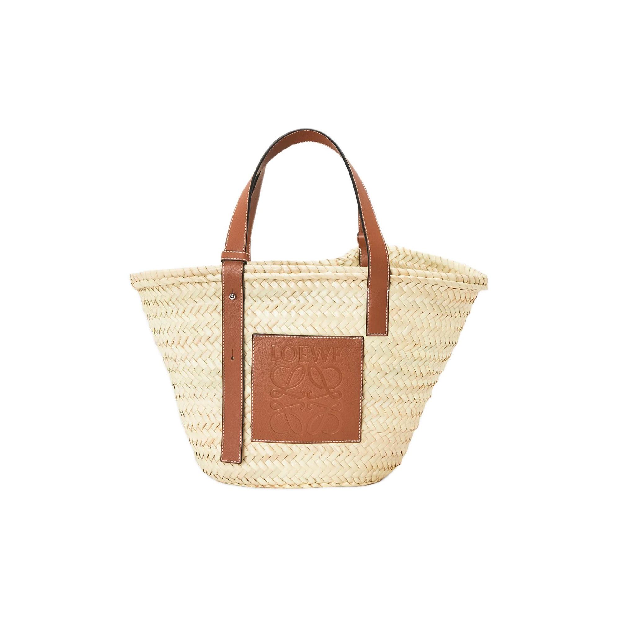 

Loewe Basket Letter Patch Palm Leaf Leather Tote Bag Medium Natural Color With Brown Women tote bag A223S92XAX-2435 Basic Set (Bag+Dust Bag)