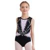 Kids Girls Figure Skating Costume Ballet Dance Acrobatics Gymnastics Yoga Bodysuit Sleeveless Shiny Rhinestones Mesh Leotard