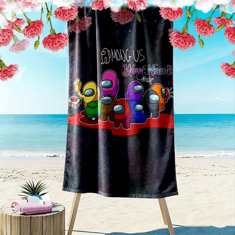 Among Us Custom Name Print Beach Towel, Large Soft Quick Dry Towel for Beach Camping Swimming