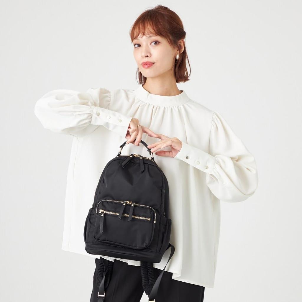 Monica 13-Taschen Nylon-Rucksack, Klein, MONI1058, Schwarz (10)