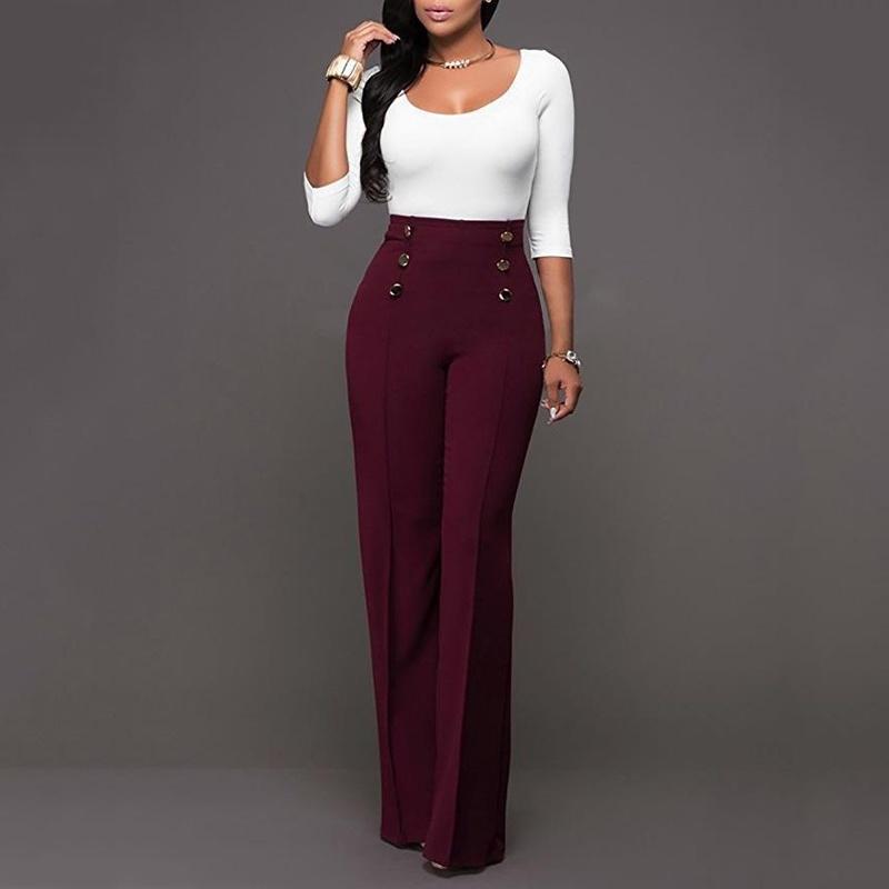 Casual High Women Waist Flare Wide Leg Long Pants Summer Fashion 5 Color