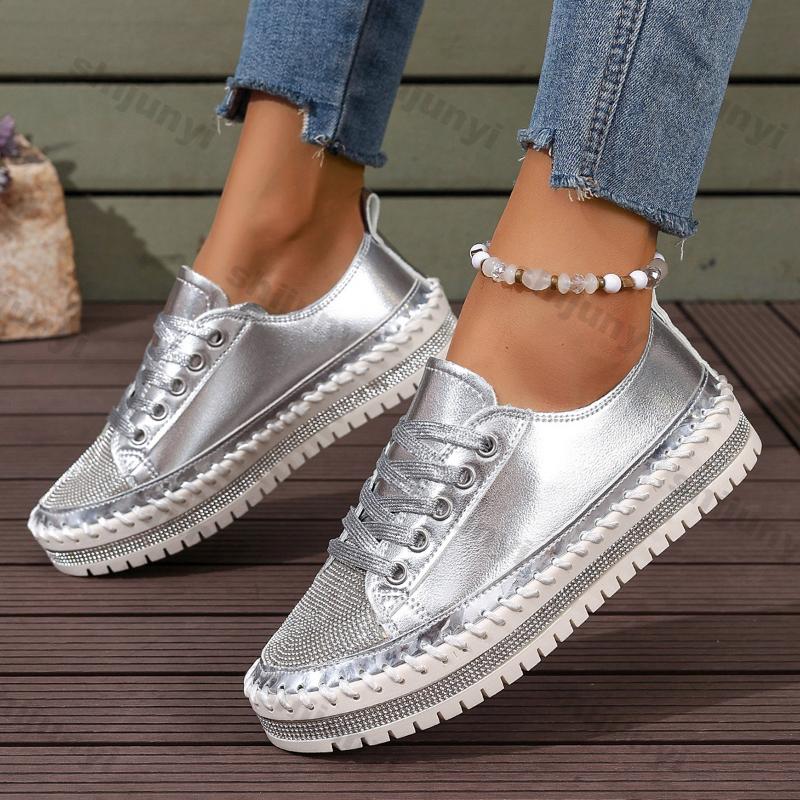 Mode Damen Weichboden Kurze Stiefel Mode Lässig Flach Rutschfest PU Lederschuhe Frau Dicke Sohle Schnürschuhe Lässige Schuhe Übergröße 44