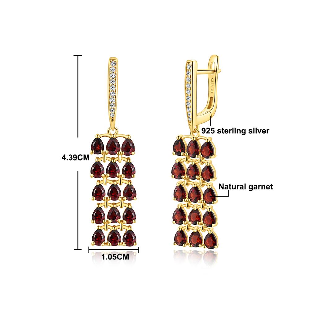 S925 Silber Luxus Lange Silber Verschluss Ohrringe Granat Natürlicher Edelstein Modeschmuck für Frauen & Mädchen Jubiläum Besonderes Geschenk