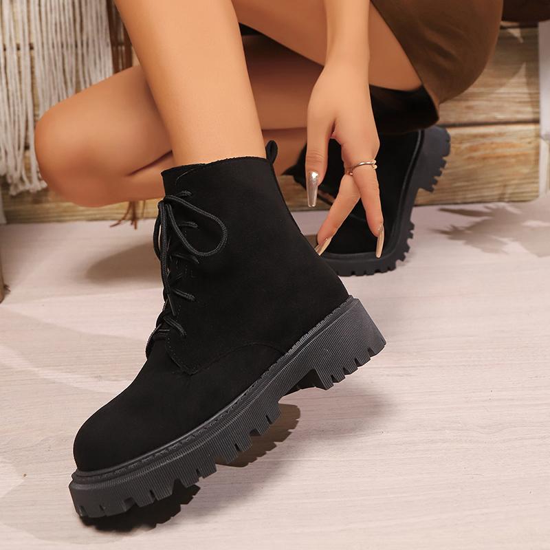 Fashion Retro Faux Suede Platform Ankle Boots Women Autumn Winter Plus Size Lace Up Shorts Booties Mujer Comfort Thick Sole Boots Woman