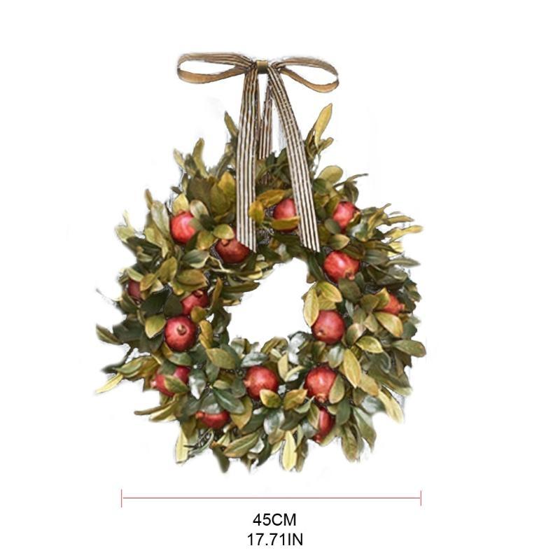 Autumn Fall Front Door Wreath Artificial Pomegranate Fruit Ribbon Bow Realistic Greenery Garland Hanging Onrmanet Thanks