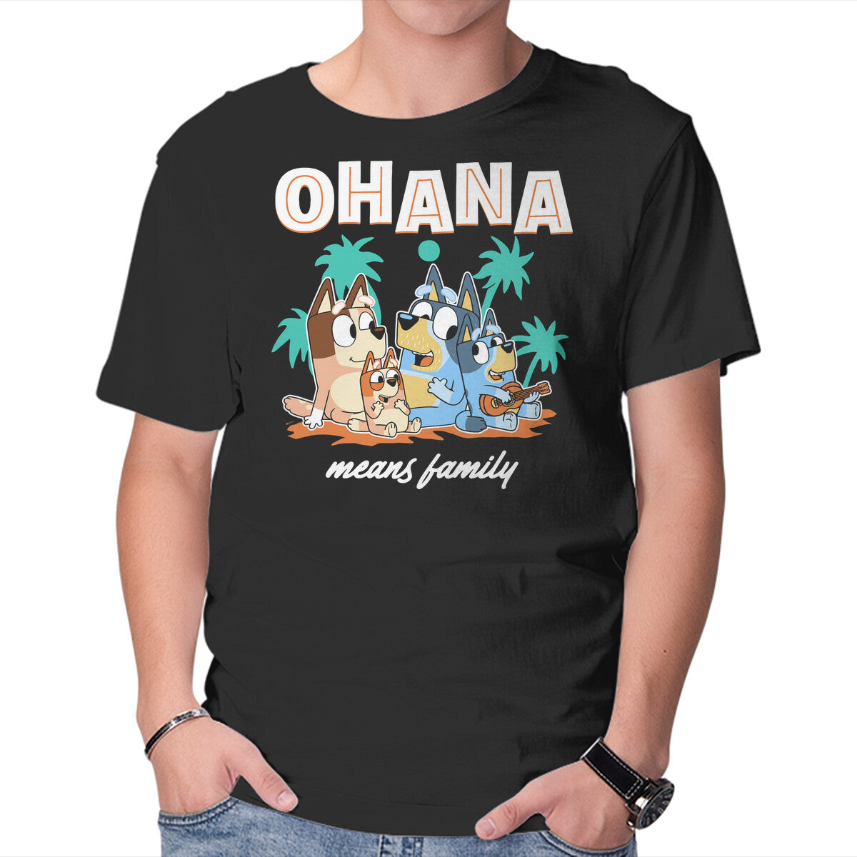 Unisex Crew Neck T-Shirt Bluey Ohana Graphic Short Sleeve Casual Tee L