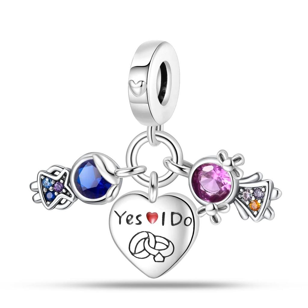 Copper-Plated Romantic Couple Series Charms Fit 3Mm Snake Bone Bracelet Diy Bead Women Jewelry Birthday Gift New In