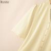 ZANZEA Women Casual V-Neck Solid Color Loose Half Sleeve Blouse