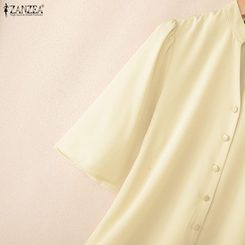 ZANZEA Women Casual V-Neck Solid Color Loose Half Sleeve Blouse