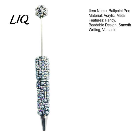 Faux Pearl Decorated Pen DIY Beadable Pen, Rhinestone Ballpoint Fancy Glitter for Crafting, Student Stationery Office Writing Tools Decorative