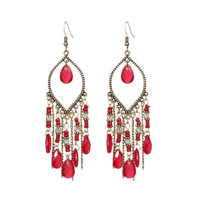 New Chinese Bohemian Long Crystal Tassel Earrings Exaggerated Ethnic Elegant Dangle Earrings For New Year Gift