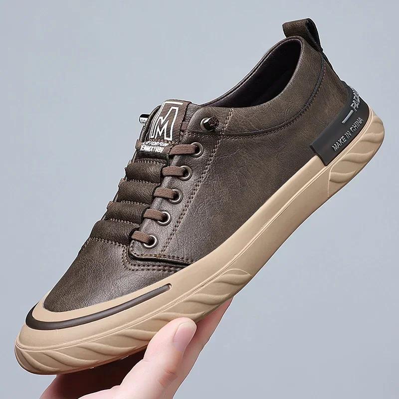 Fashion 2024 New Men Casual Leather Shoes Outdoor Antiskid Sneakers Fashion Flats Comfortable Handmade Trend Sneakers Shoes Oxford Shoes