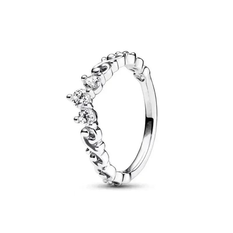 New 925 Sterling Silver Women's Classic Red Heart Crown Fashion Ring Valentine's Day Light Luxury Jewelry Romantic Gift