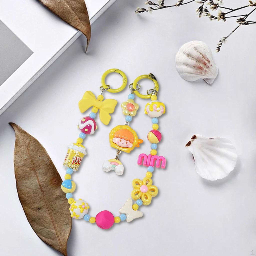 Beaded Phone Strap Hanging Decoration Ornament Bag Chain Charm Pendant Yellow