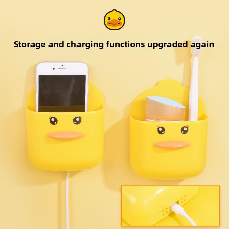 Non-punching Cartoon Yellow Duck Storage Box, Bedside Hanging Stand, Draining Wall-mounted Mobile Phone Charging Stand, Storage Rack