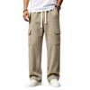 Men's Knit Cargo Pants Loose Fit Multi-Pocket Casual Pants with Drawstring Elastic Waist for Daily Wear