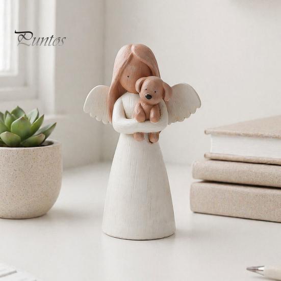 Unique Gifts for Cat Owners Angel Holding Puppy Figurine, Cute Dog Resin Statue Home Small Tabletop Sculptures Shelf Desk Decor, Handcrafted