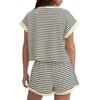 Women's Fashion Casual Round Neck Loose Striped Elastic Waist Shorts Set