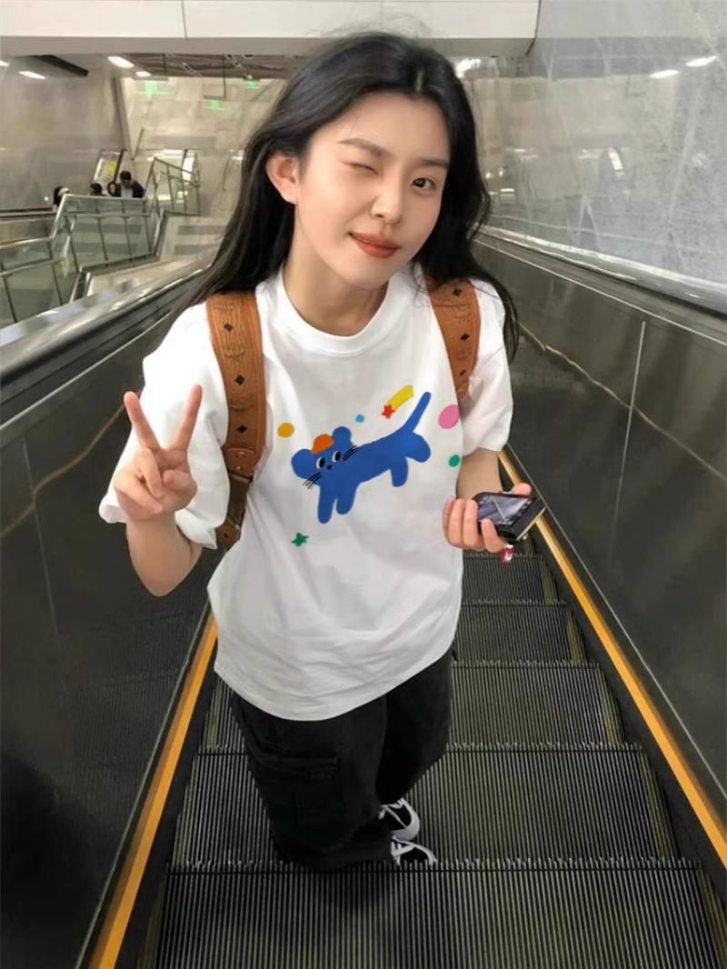 

2025 Жіноча футболка з чистої бавовни біла з коротким рукавом - Літній стиль, пряме плече, американський дизайн, вільний крій XL Premium світло-синій колір