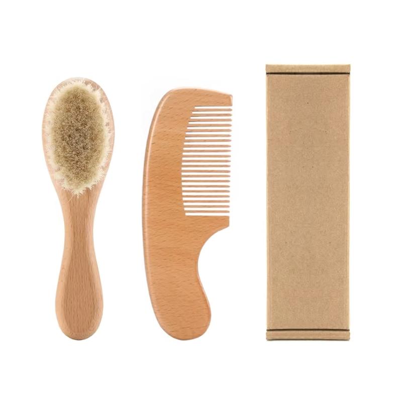 Low MOQ Laser Logo Ionic Paddle Baby Hair Brush Newborn Toddler Natural Wooden Goat Bristle Waterproof Cushion Hair Extension