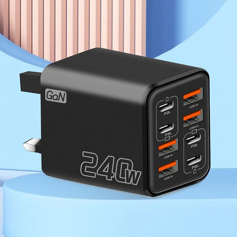 240W GaN USB C Fast Charger 8-in-1 Multi-port Charging Adapter for Phone Laptop Tablet Business Travel A6