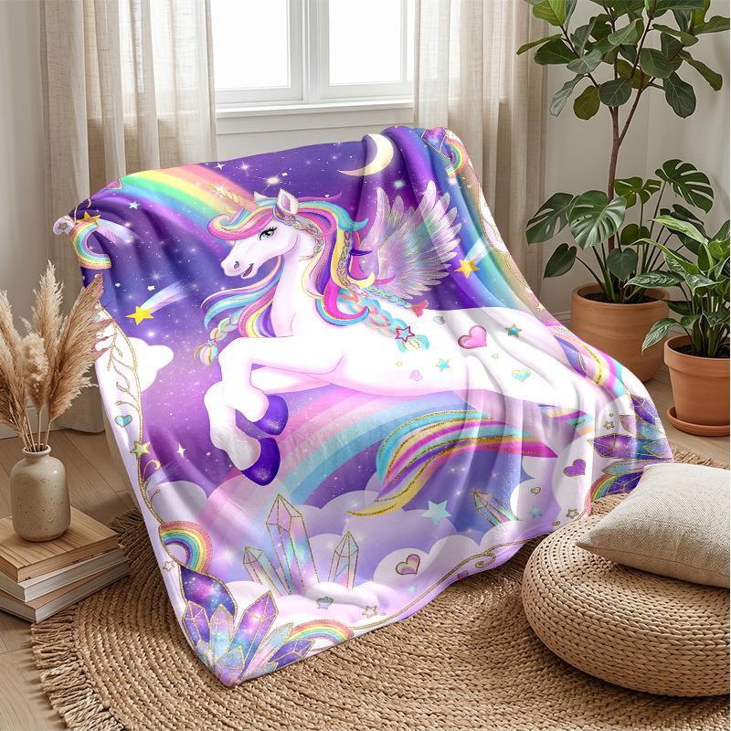 Winged Unicorn Moons Flowers Theme blanket Lightweight Warm Flannel Blanket Decorative Throw Blanket for Home Decoration