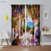 Floral Landscape Oil Painting Printed Curtains Machine Washable Rod Pocket Bedroom Living Room Kitchen Decorative Curtains 2PCS