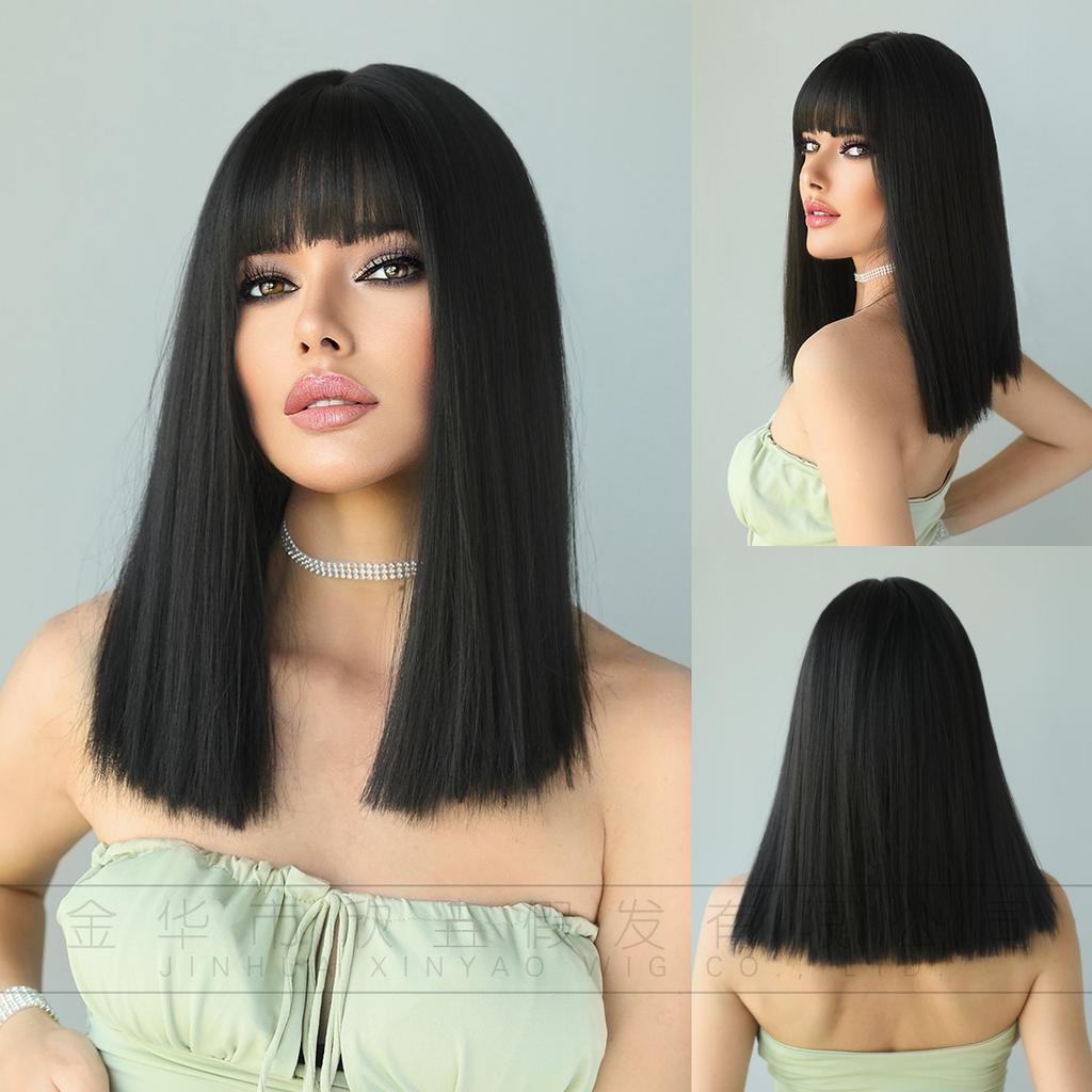 Multi Colored Optional Long Straight Hair With Bangs Wig Women's Full Head Set Natural Synthetic Matte High-temperature Silk