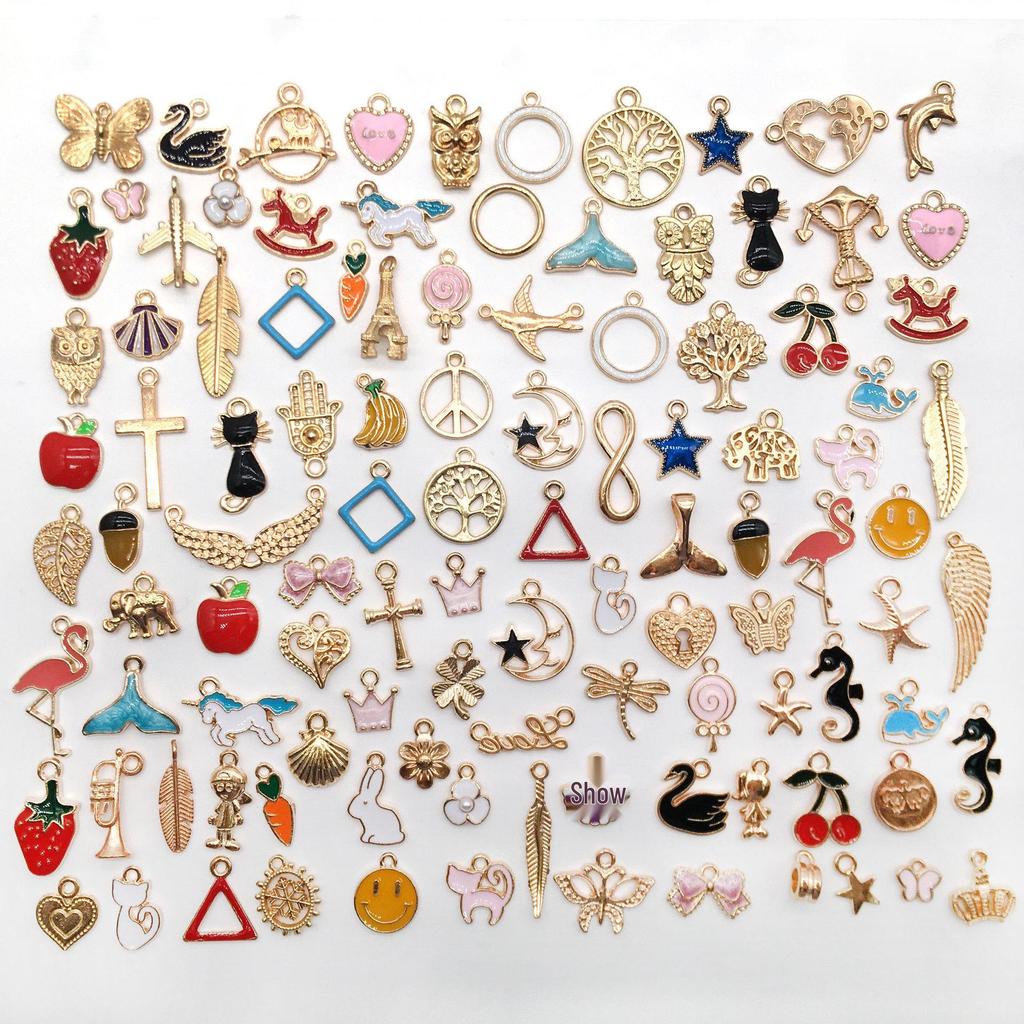Alloy KC Gold DIY Jewelry Accessories: Earrings, Bracelets, Necklaces, Pendants, Charms - 110 Pcs/bag