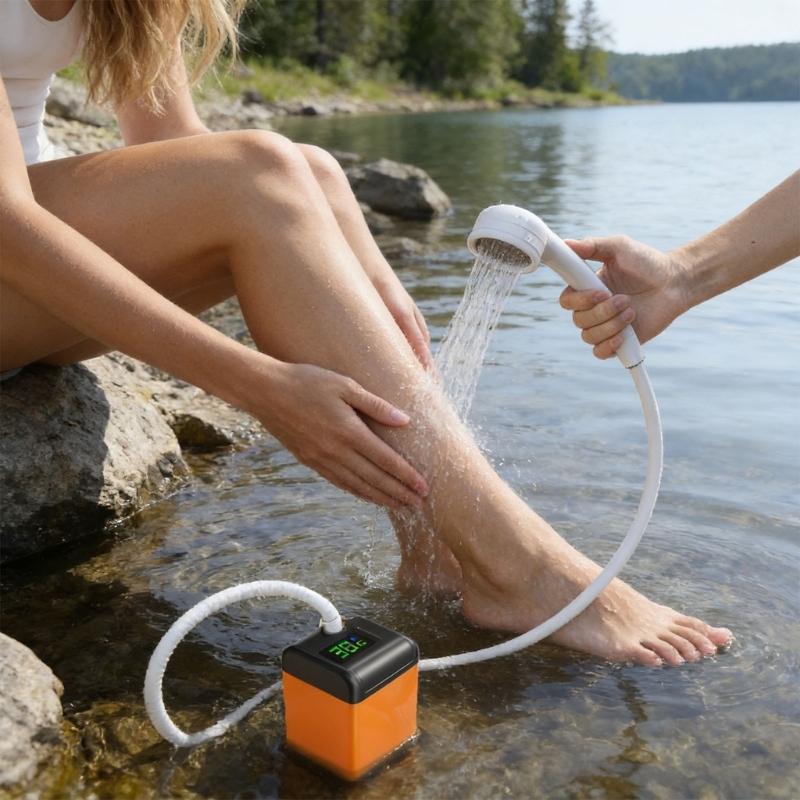 Rechargeable Outdoor Shower System With LED Screen And 7 To 9 Uses Per fee For excursions