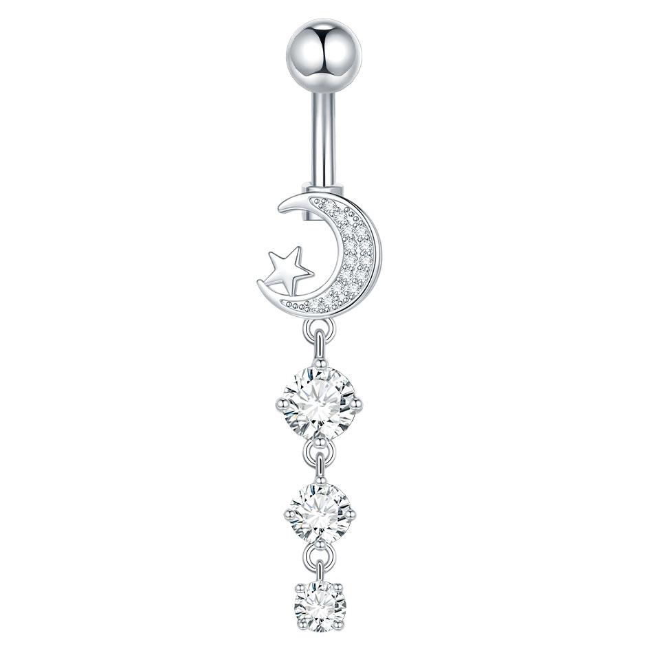 1PC Surgical Steel Navel Ring 14G Cubic Zirconia Flower Belly Bar Piercing Jewelry for Women