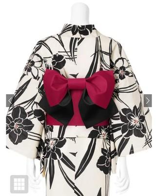 Japanese Kimono Yukata Set Women Narcissus Floral Cream Black Plum Kyoto JP