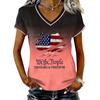 Women Casual V Neck Short Sleeve Pullover T Shirt Gradient American Flag Print Top Independence Day Patriotic Style Summer Tee