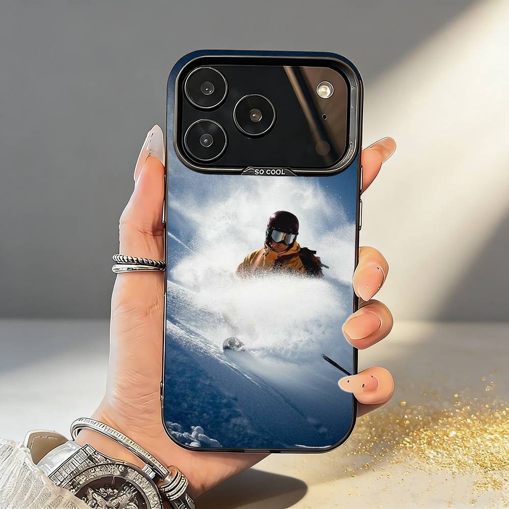 S-Ski S-Schnee Snowboard Ski Handyhülle Für iPhone17 16 15 14 13 12 Pro Max Grau Schwarz Matt Laser Metallisch Aurora Funda
