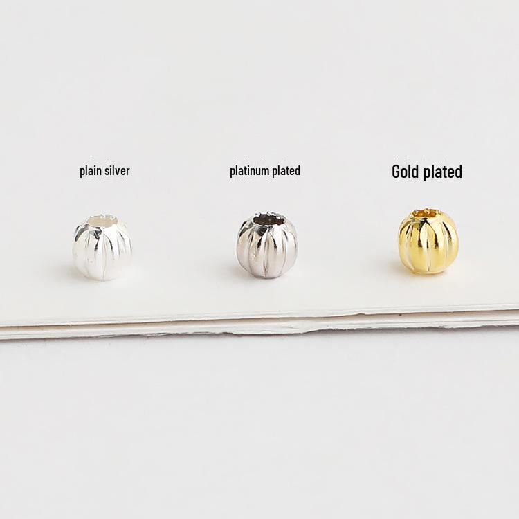 Gold-Plated S925 Sterling Silver Round Watermelon Spacer Beads for DIY Jewelry Accessories